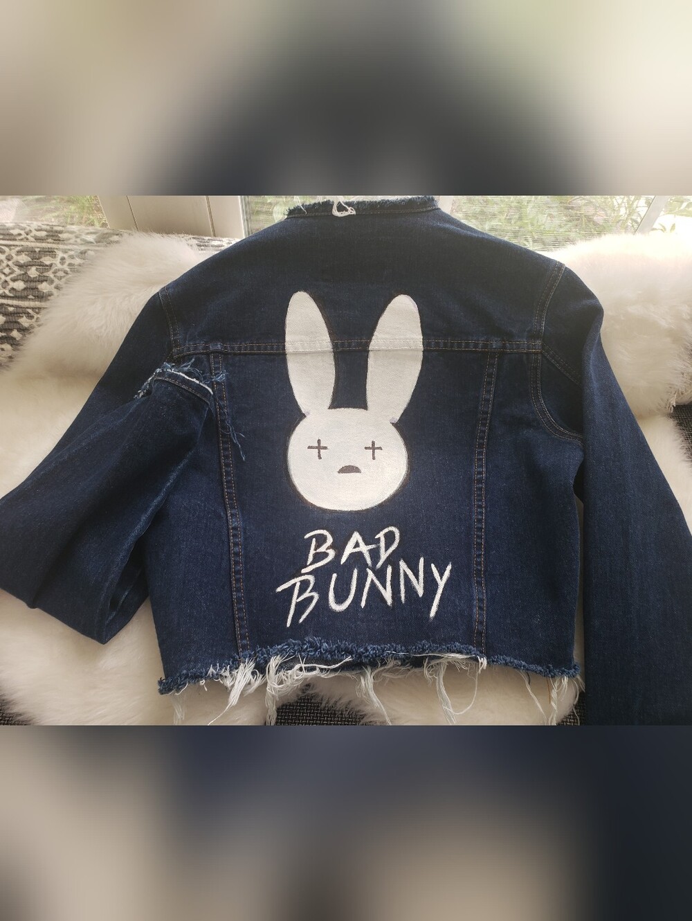 Reworked VTG Zana-D Bad Bunny Cropped Frayed Denim Jacket S